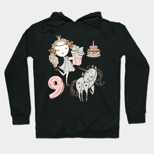 9th birthday Princess  unicorn  cake Hoodie by KrasiStaleva